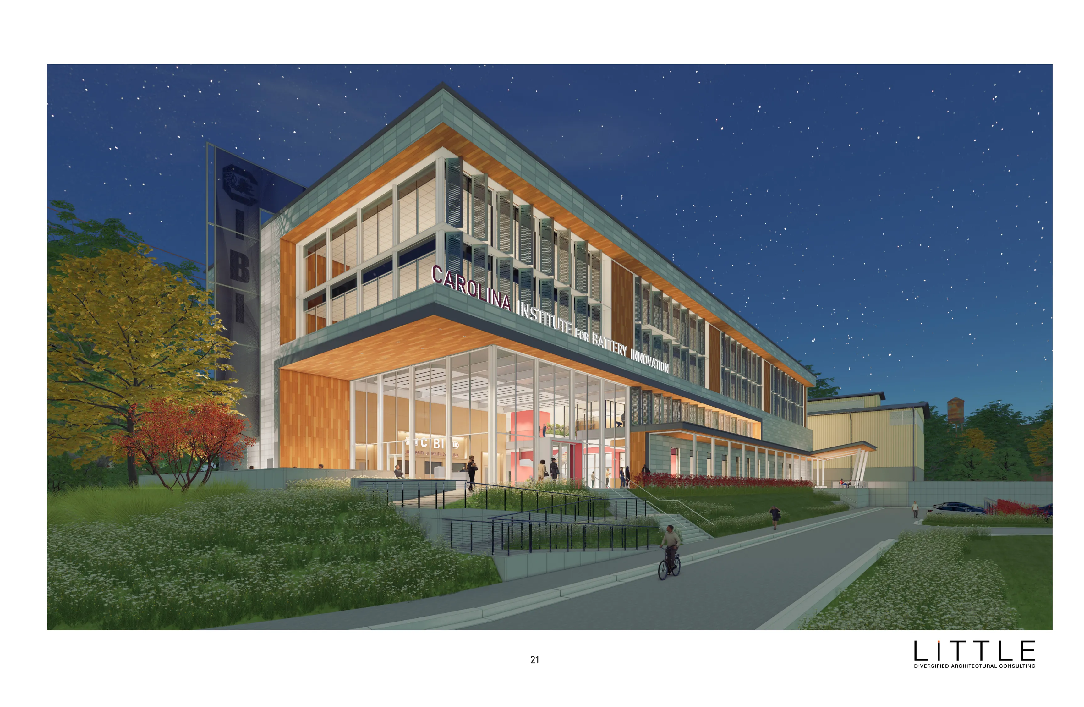 Page 21: Exterior at night